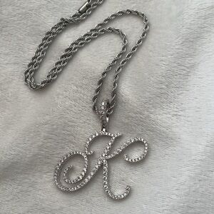 Elegant Silver Initial Pendant w/ss chain